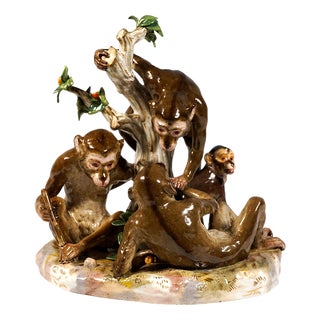 Large Gang of Monkeys Animal Group by E.A. Leuteritz for Meissen, 1880s For Sale