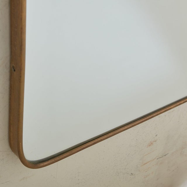 Wide Scoop Top Patinated Brass Mirror, 20th Century - 2 Available For Sale - Image 9 of 11