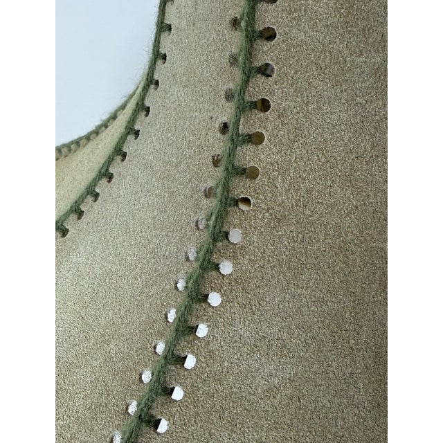 Italian Hand-Sewn Celadon Green Suede Pendant Lamp with Sculptural Flower, 1970s For Sale - Image 13 of 16