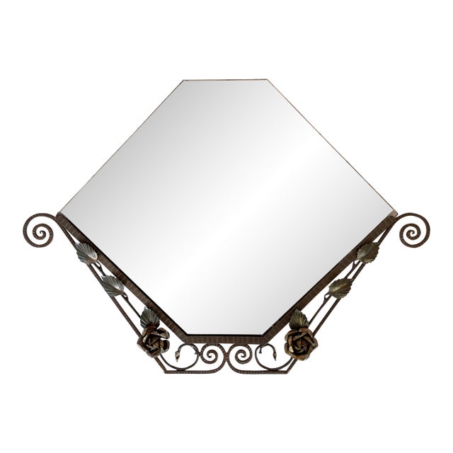 Vintage French Art Deco Mirror With Floral Motif, 1930’s For Sale