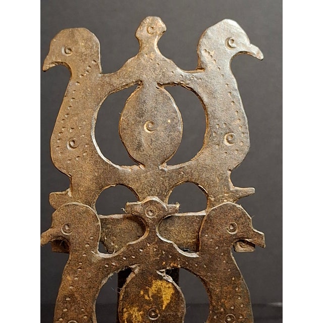 Rare 18th C Wrought Iron Double Crusie Phoebe Grease Lamp Bird Motif Folk Art For Sale - Image 10 of 18