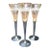 Antique Art Deco Crystal Champagne Flutes 10" Engraved Chevron Set of 3 For Sale