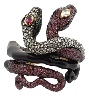 Pink Tourmaline Diamond Silver-18k Gold-Wooden Snake Bracelet