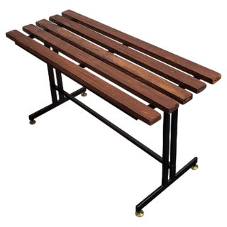 Italian Wooden Slat Bench with Metal Base and Brass Feet, 1970s For Sale