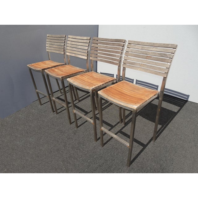 Set of Four Vintage Westminster Teak & Stainless Steel Vogue Bar Stools For Sale - Image 4 of 13