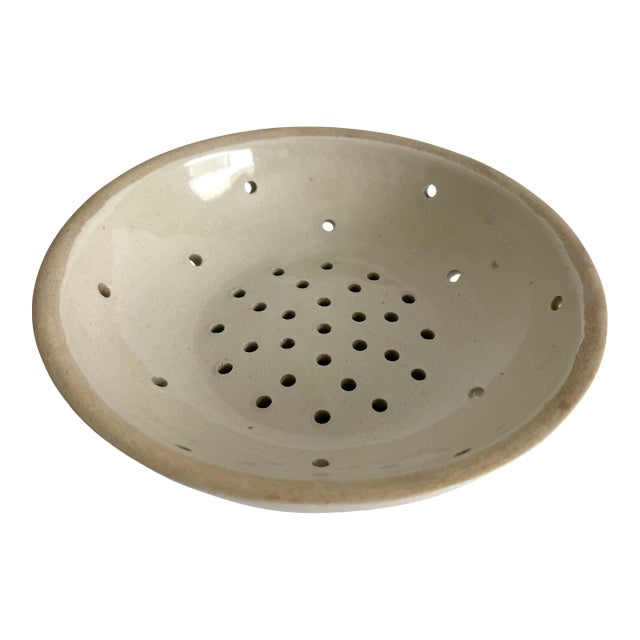 Vintage French Glazed Stoneware Berry Bowl or Cheese Strainer For Sale
