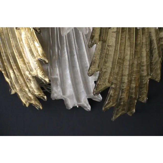 1980s Gold and White Murano Glass Sconces in Leaf Shape, 1980s, Set of 2 For Sale - Image 5 of 18