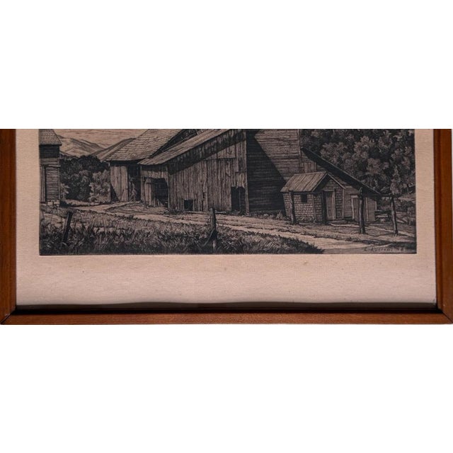 1940s Vintage Luigi Lucioni Hand-Signed Fine Art Etching New England Regionalist Landscape Weathered Vermont Barn Custom Framed For Sale - Image 5 of 12