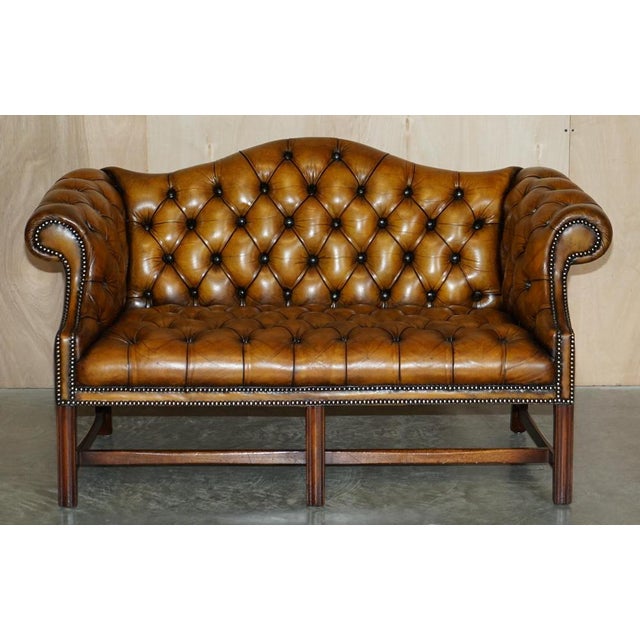 Antique Brown Leather Chesterfield Library Living Room Set, Set of 4 For Sale - Image 12 of 18