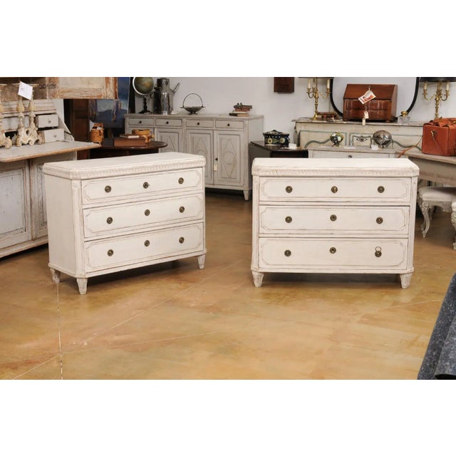 Swedish Gustavian Style 1850s Painted Wood Chests with Carved Motifs - A Pair For Sale In Atlanta - Image 6 of 12