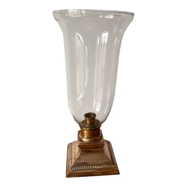 Late 20th Century Glass & Brass Hurricane Candle Holder For Sale