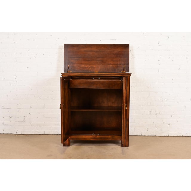 1980s Baker Furniture French Louis Philippe Carved Walnut Flip-Top Server or Bar Cabinet For Sale - Image 5 of 12