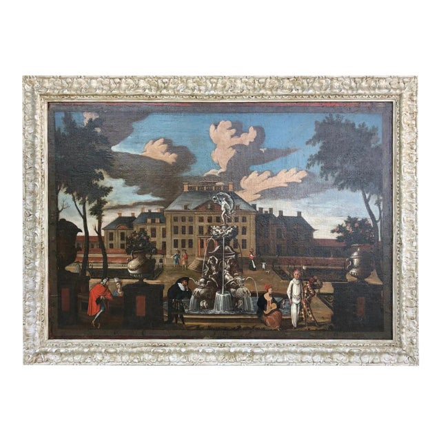 Mid 17th Century "Palace Courtyard" Dutch School Oil Painting, Framed For Sale