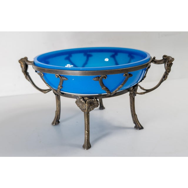 Early 20th Century French Blue Opaline Glass and Silverplate Tazza Bowl For Sale In New York - Image 6 of 18