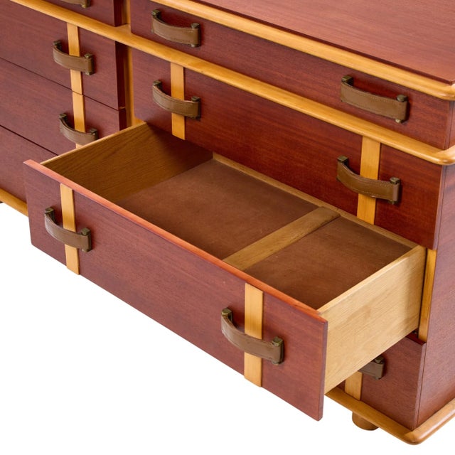Paul Frankl for Johnson Furniture Mid Century Leather, Birch and Maple Station Wagon Dresser For Sale In Chicago - Image 6 of 9