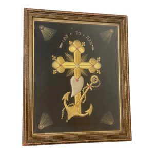 Antique Hand Embroidered Greek Christian Orthodox Sailor Crucifix Cross Art