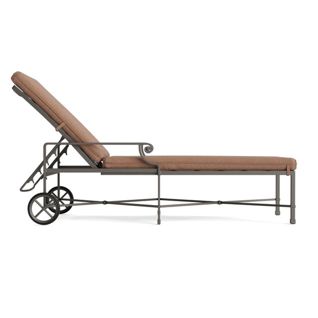 Contemporary Brown Jordan Venetian Adjustable Chaise With Wheels, Mica frame with Fusion Clay fabric For Sale - Image 3 of 11