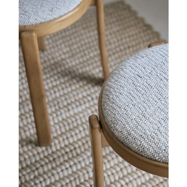 Mid-Century Modern Pair of Mid 20th Century Danish Blonde Wood Stools With Upholstered Tops For Sale - Image 3 of 14