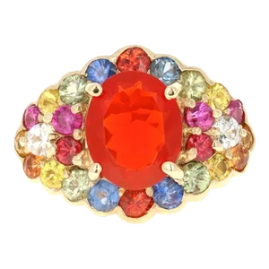 4.68 Carat Fire Opal Sapphire 14 Karat Yellow Gold Cocktail Ring Size 7