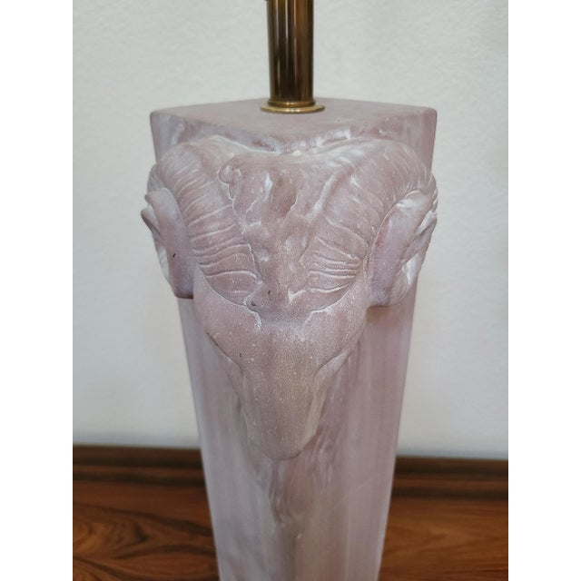 1970's Ceramic & Brass Rams Head Table Lamp For Sale - Image 4 of 7