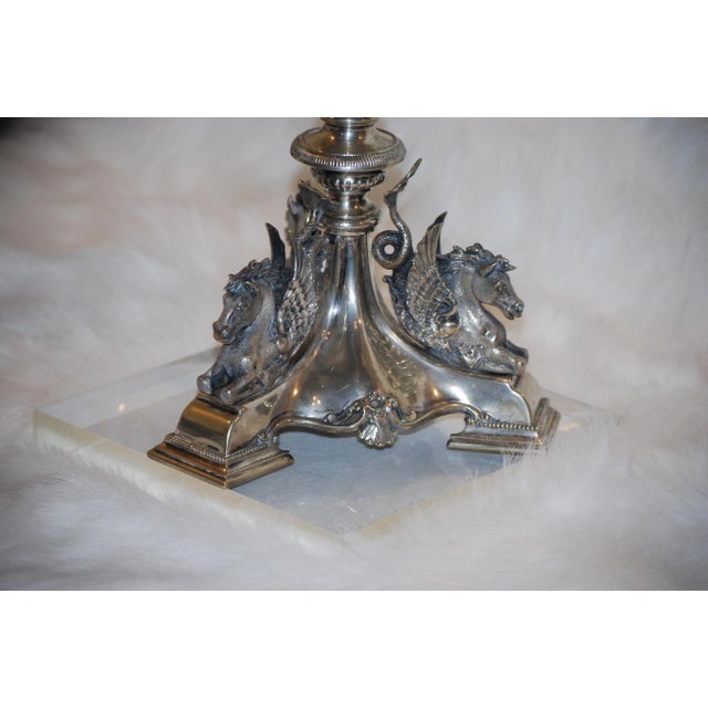 Late 19th Century Antique Elkington & Co. Silverplate and Crystal Epergne For Sale - Image 5 of 10