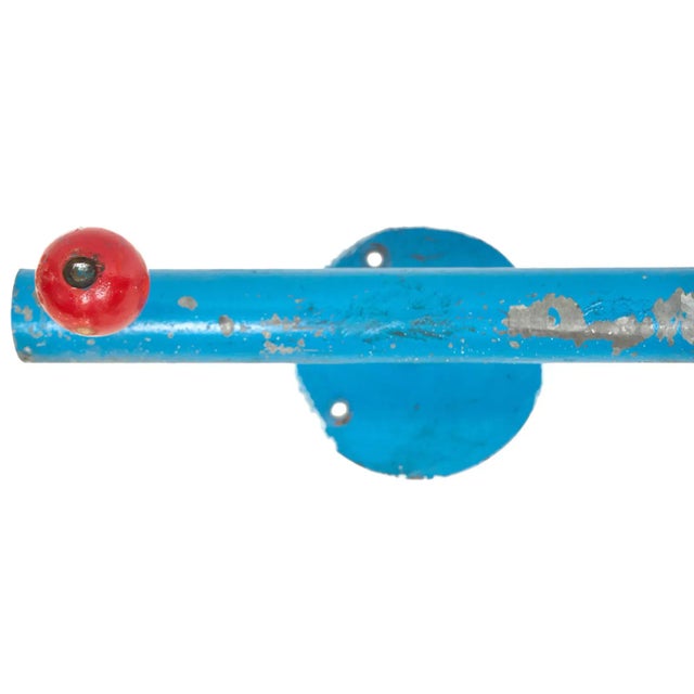 Industrial Vintage Blue and Red Colorful Long Metal Wall Rack For Sale - Image 3 of 5