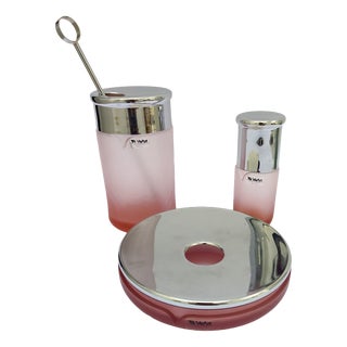Vintage Italian Pink Murano Glass Bottle Tray and Punch Container from VeArt, 1980s, Set of 3 For Sale