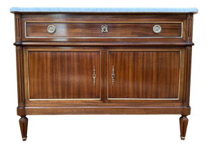 Louis XVI Style Low Sideboard in Mahogany and Carrara Marble