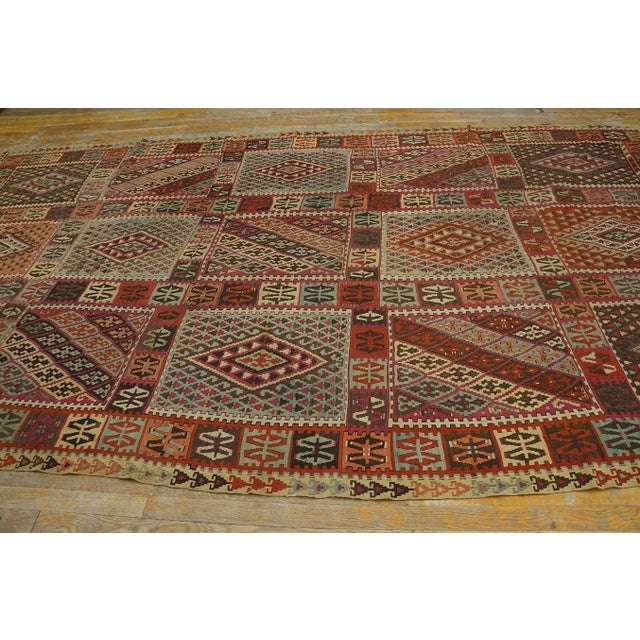 1890s Multicolor Antique Tribal Geometric Turkish Oushak Kilim Sivas Carpet Rug For Sale - Image 4 of 8