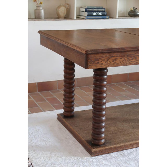 French Art Deco Dining Table in Oak with Turned Bobbin Legs, 1930s For Sale - Image 3 of 13