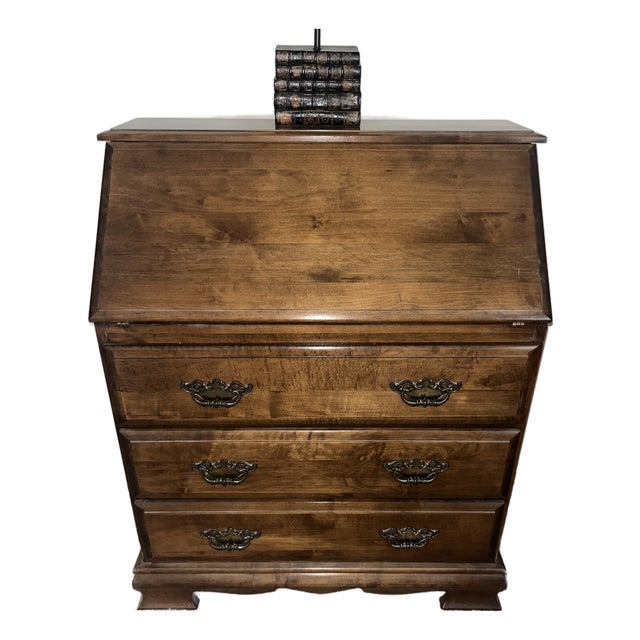 Vintage 1980s Early American Solid Maple Slant-Front Secretary Desk & Chest of Drawers For Sale