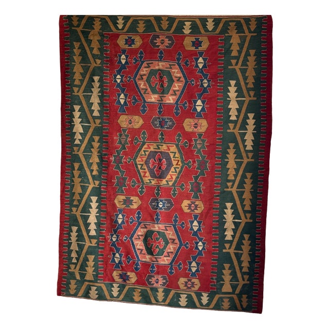 Large Turkish Rug with Predominantly Red Base, 1980s For Sale