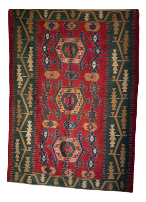 Large Turkish Rug with Predominantly Red Base, 1980s