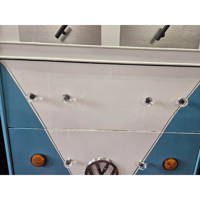 Wood Custom Vintage Vw Bus Waterfall Dresser With Working Headlights For Sale - Image 7 of 8
