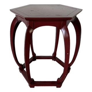 Baker Furniture Chinoiserie Style Red Lacquer Hexagonal Side Table For Sale