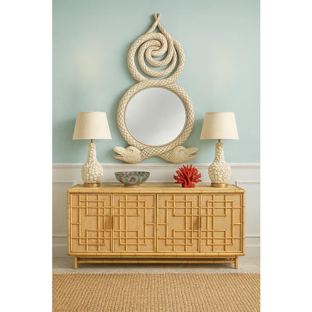 Large Hollywood Regency Style Painted Carved Wood Dolphin Grotto Wall Mirror For Sale In Atlanta - Image 6 of 6