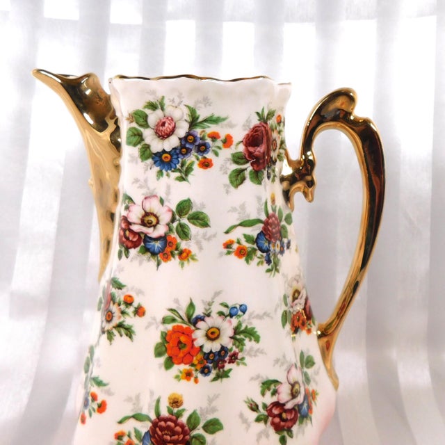 1940s 1940s Pink and White Floral Teapot Chocolate Pot For Sale - Image 5 of 7