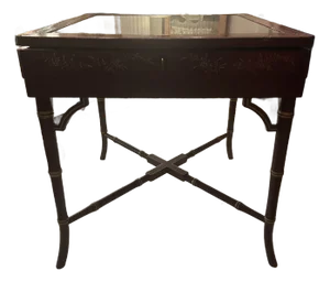 Red Chinoiserie 19th Century Lacquer Table With Lift Top and Key