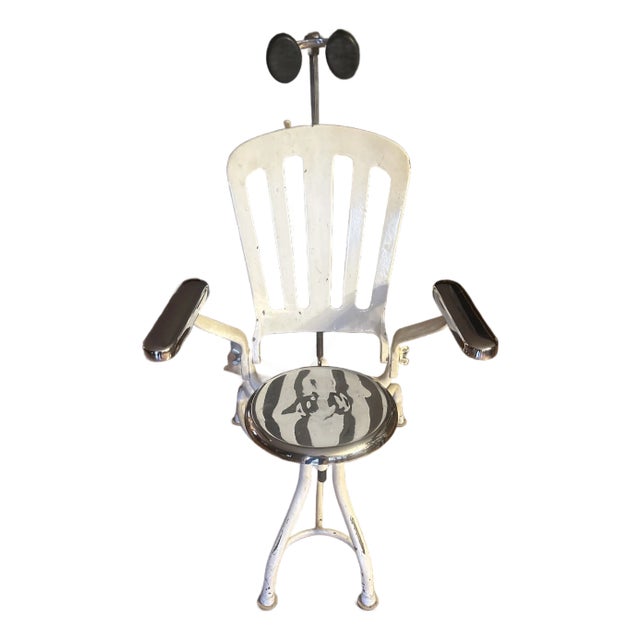 1930s Chrome & Cast Iron Adjustable Dentist Chair For Sale
