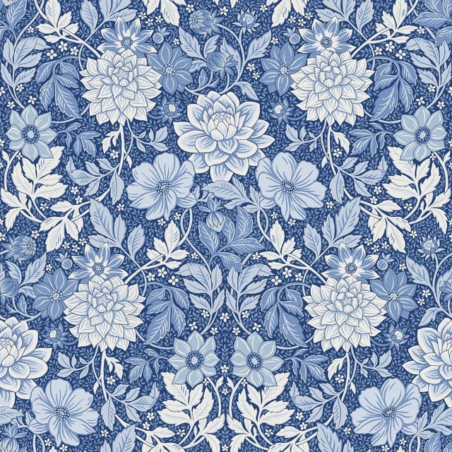 Boråstapeter Dahlia Garden Wallpaper In Blue And White For Sale