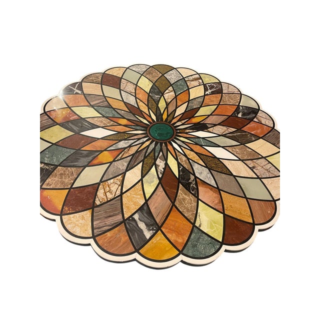 Brown Early 20th C. Italian Pietra Dura Geometric Flower Center Table W/ Marble Base For Sale - Image 8 of 10