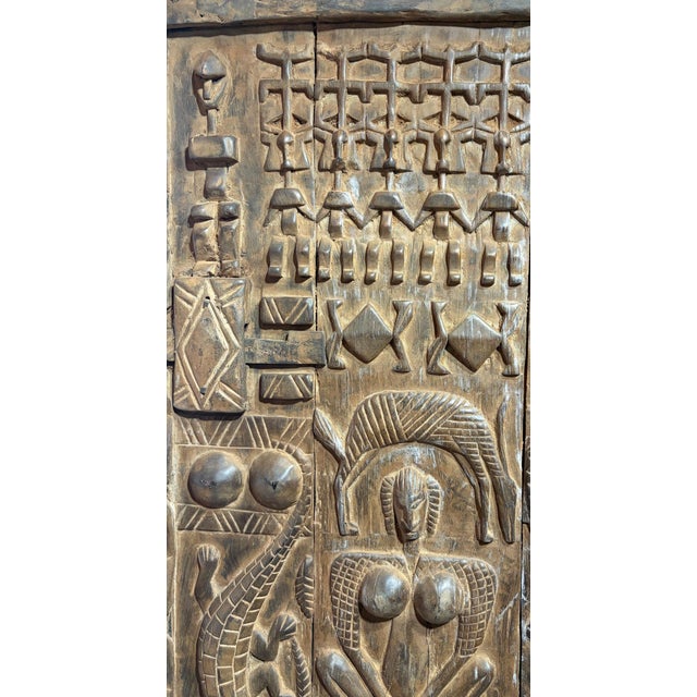 Vintage Dogon Granary Door With Crocodiles /Figures Mali African 70" H For Sale - Image 4 of 10
