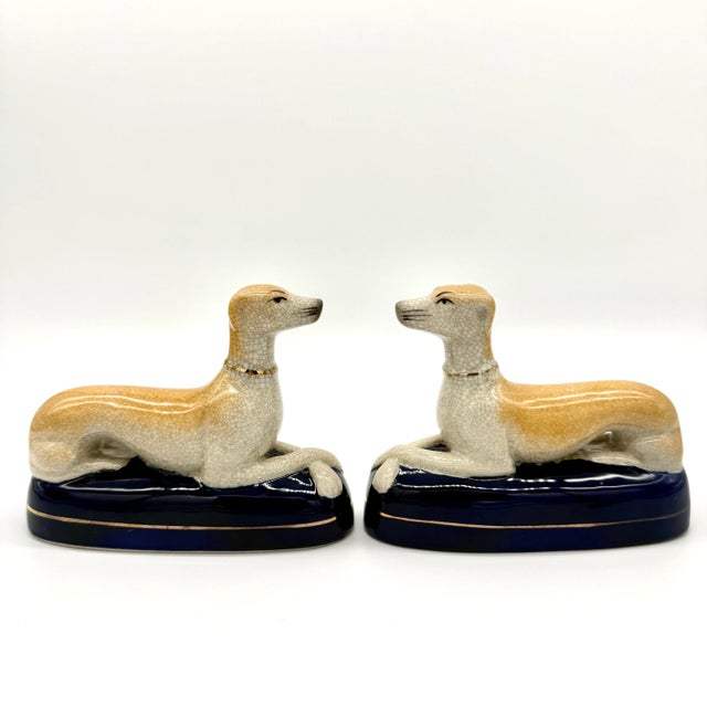 Mid-Century Staffordshire Style Whippet or Greyhound Ceramic Figurines or Bookends, a Pair For Sale - Image 10 of 10