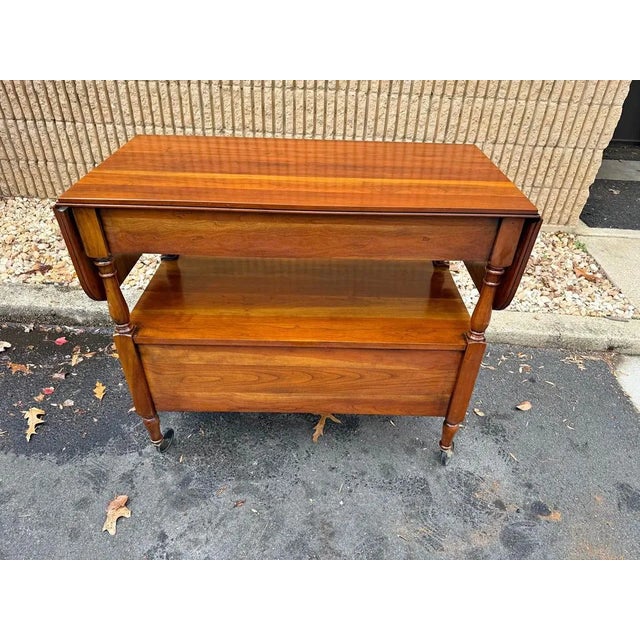 Mid 20th Century Mid 20th Century Vintage Statton Trutype Furniture Solid Cherry Drop-Leaf Console -Sofa Table. On Casters. For Sale - Image 5 of 9