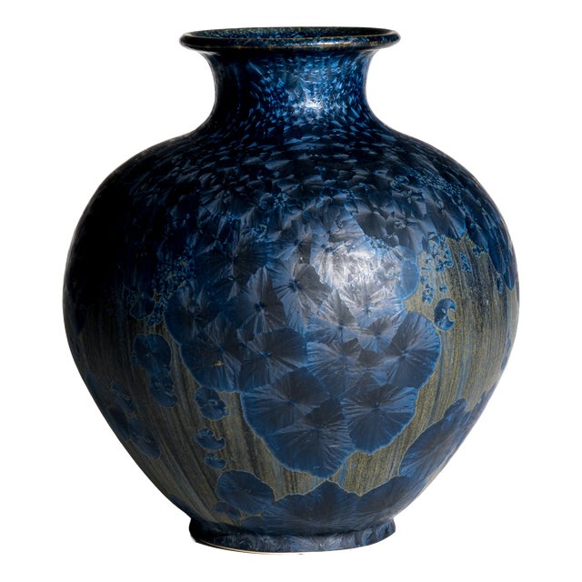 Crystalline Blue Ceramic Vase by Albert Kiessling, Germany, 1996 For Sale