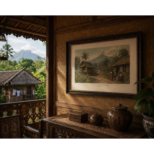 Gold German School, Tagalog Village on Luzon Philippine Colonial Landscape Print, 1883, Paper For Sale - Image 8 of 9