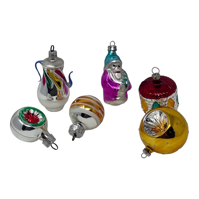 Vintage Hand Blown Mercury Glass Christmas Ornaments, 6 Pieces For Sale