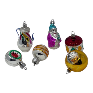 Vintage Hand Blown Mercury Glass Christmas Ornaments, 6 Pieces