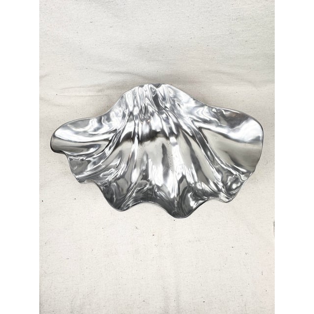 Metal Vintage Pewter Clam Shell Serving Bowl For Sale - Image 7 of 9