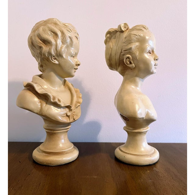 Victorian 1970s Marwal Industries Chalkware Alabaster Victorian Boy and Girl Busts - a Pair For Sale - Image 3 of 6